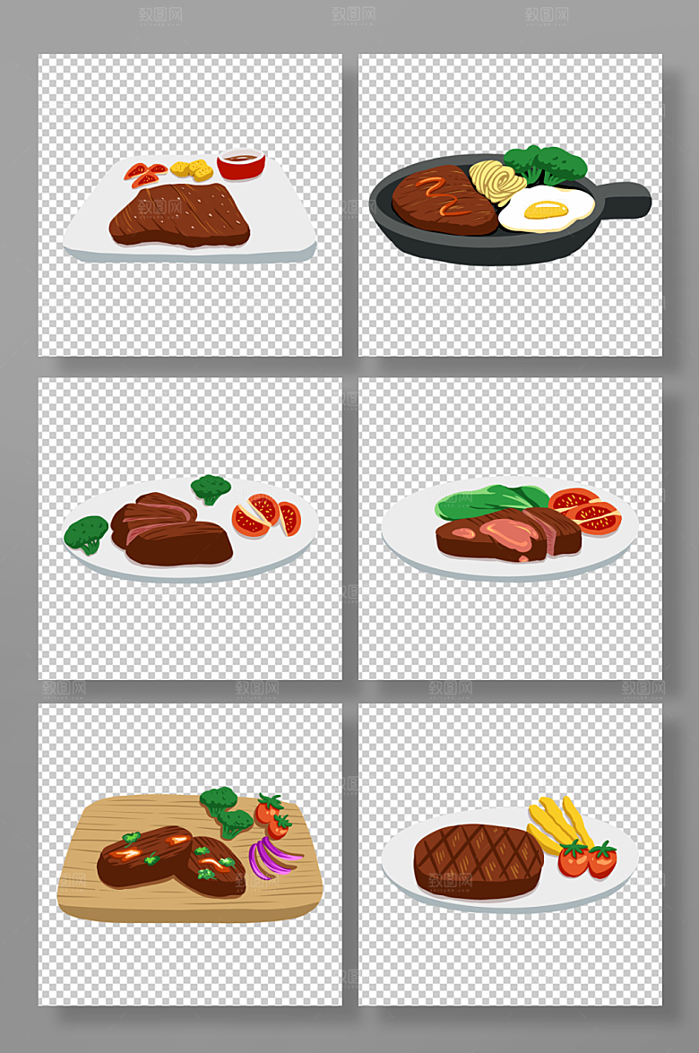 美味牛排西餐美食元素插画