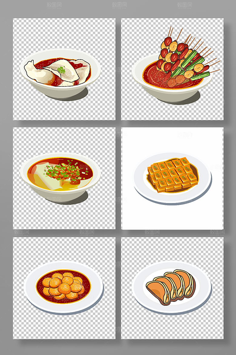 特色小吃成都美食元素插画