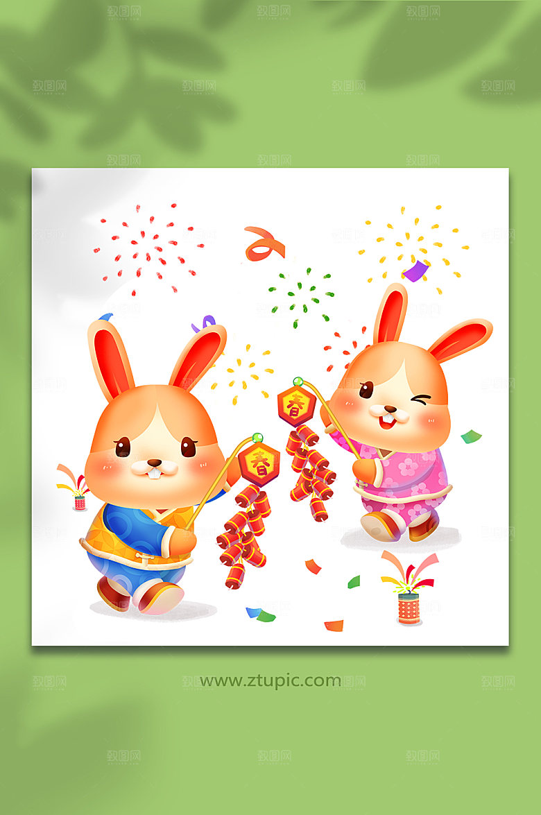 春节快乐鞭炮兔年插画