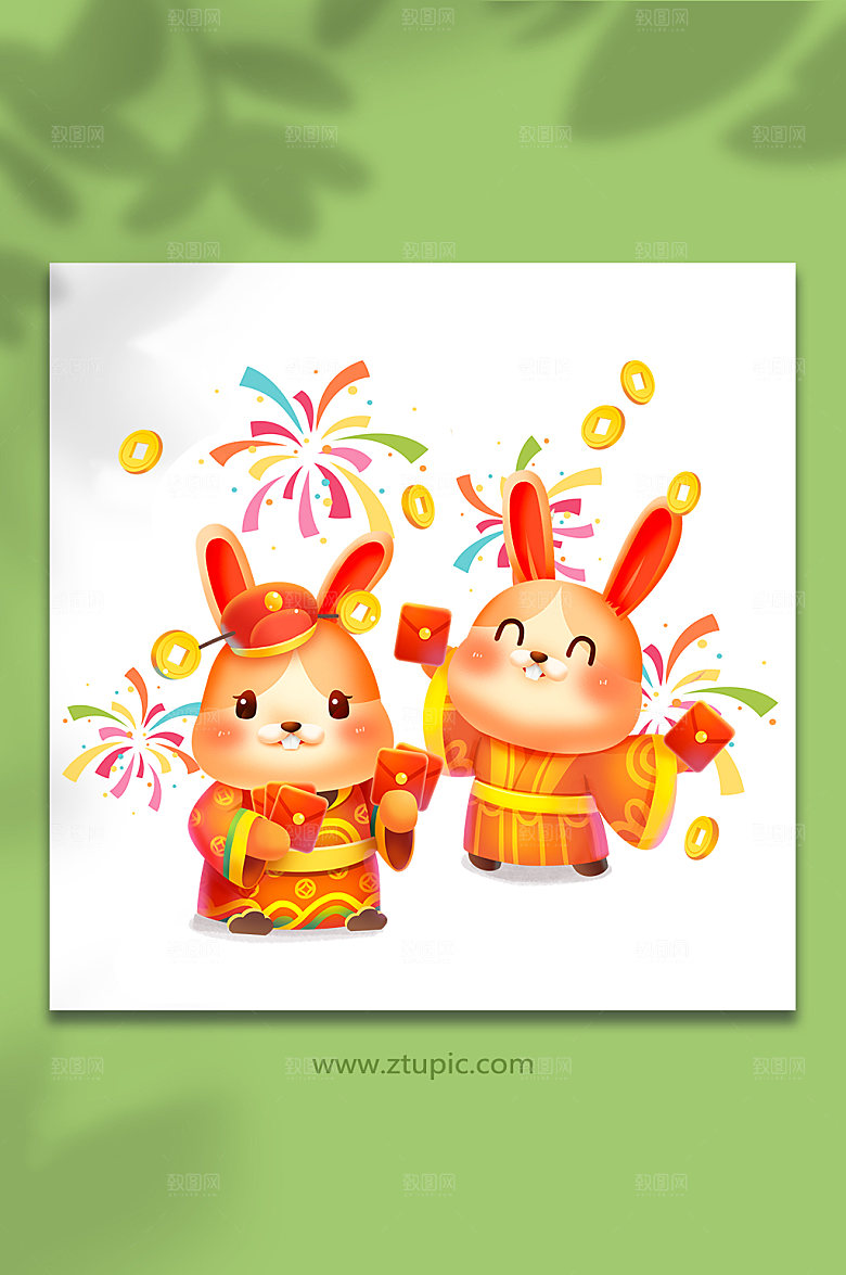 喜庆国风财神爷兔年插画