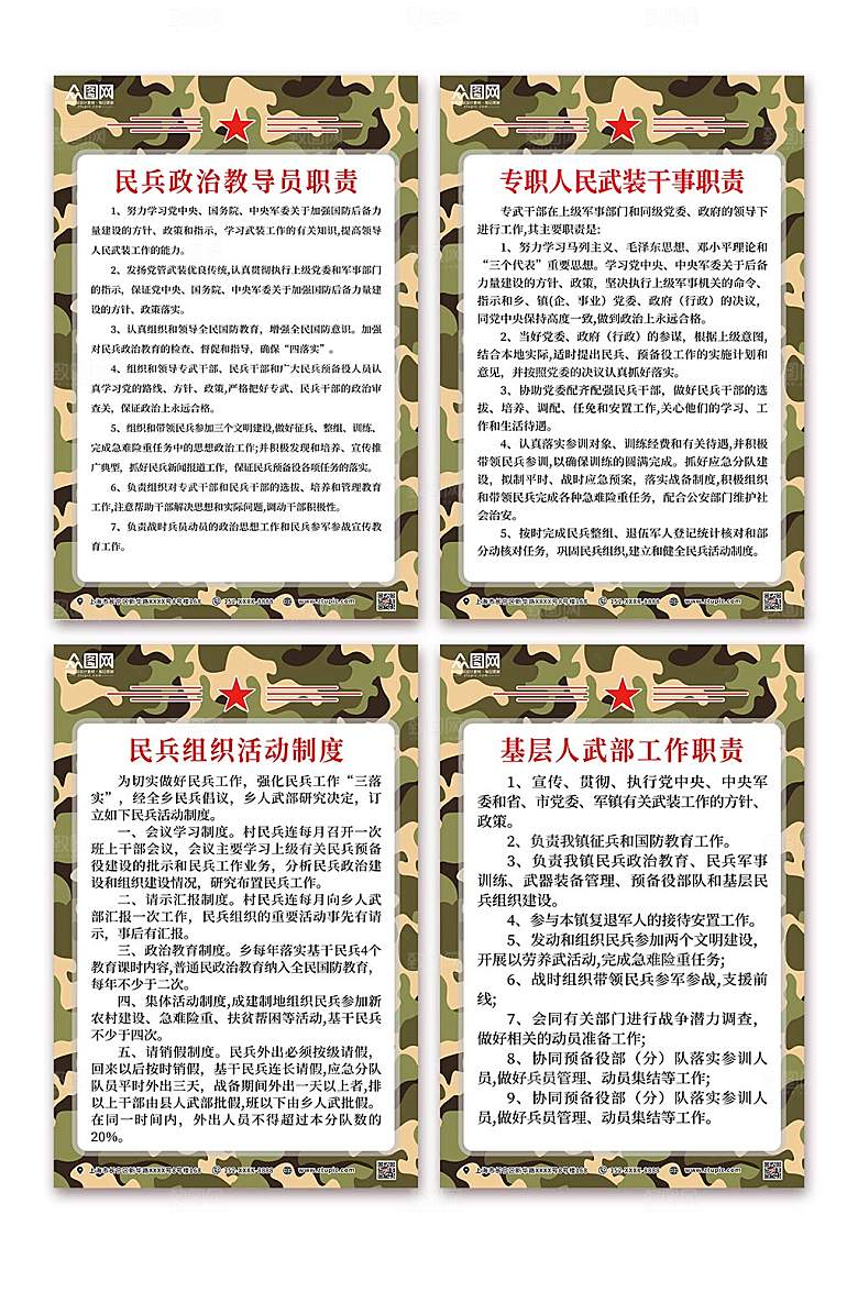黄色简约人民武装部制度牌海报