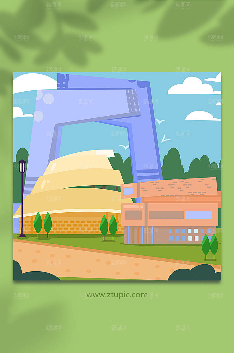 手绘城市临沂地标建筑插画