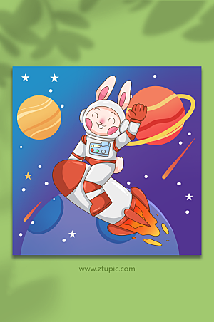 卡通手绘兔子宇航员兔年插画