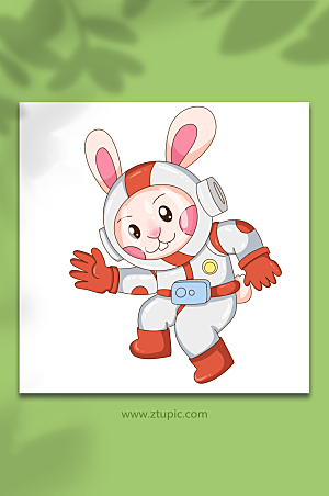 卡通兔子跳舞宇航员兔年插画