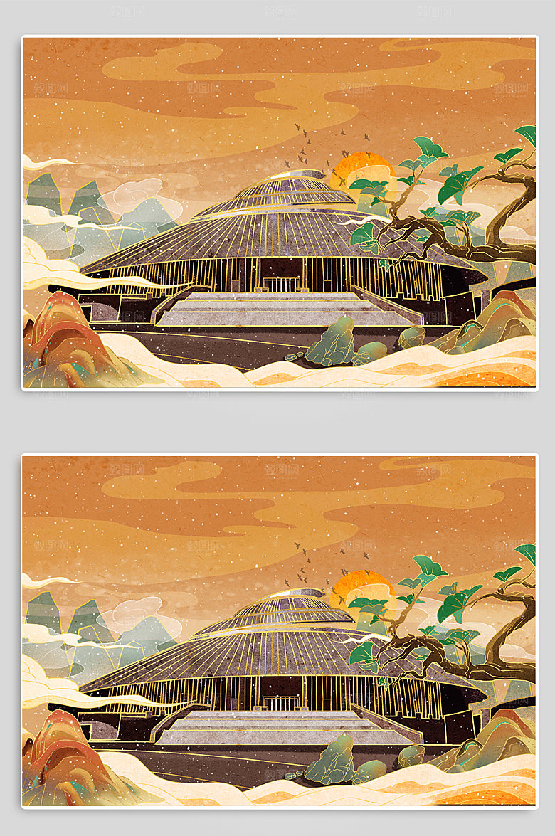 大剧院建筑临沂地标插画
