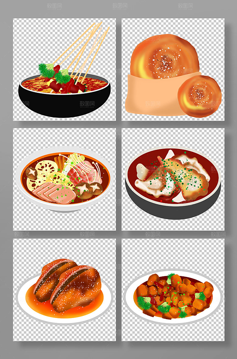 卡通成都特色美食元素插画