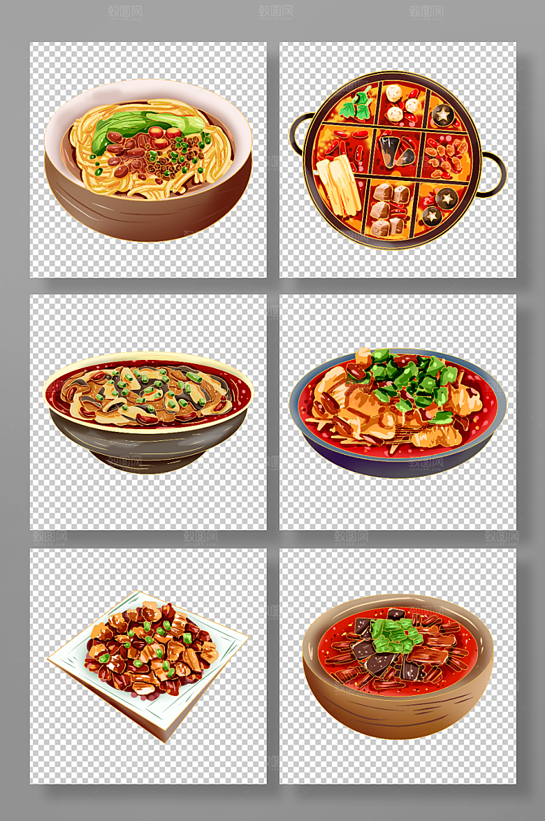 国潮重庆特色美食元素插画