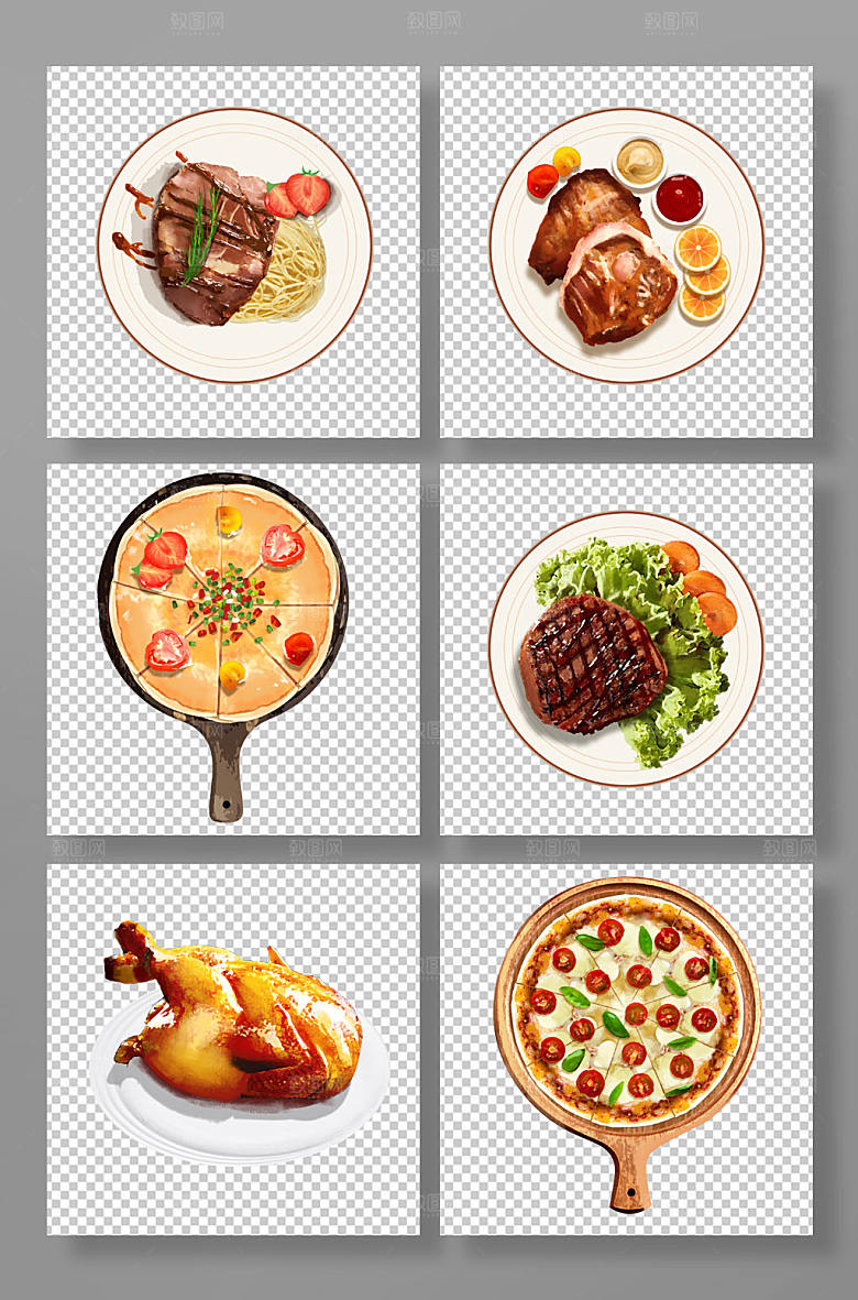 美味牛排西餐美食元素插画
