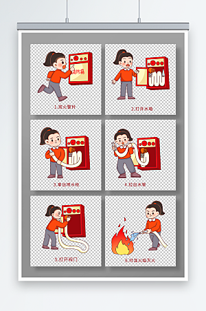 卡通消防栓使用方法插画元素