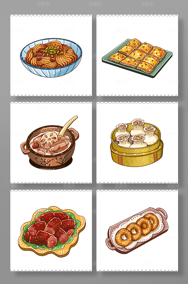 矢量武汉特色美食元素插画