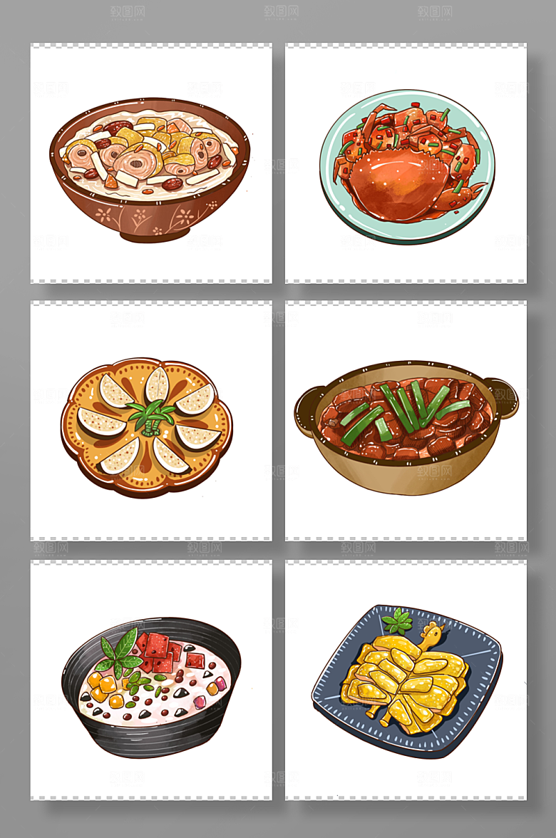 手绘海南特色美食元素插画
