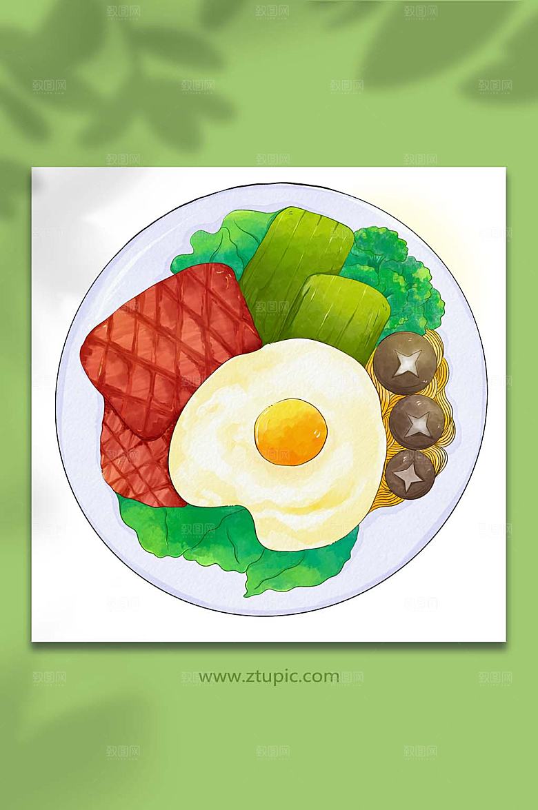 手绘牛排西餐美食元素插画