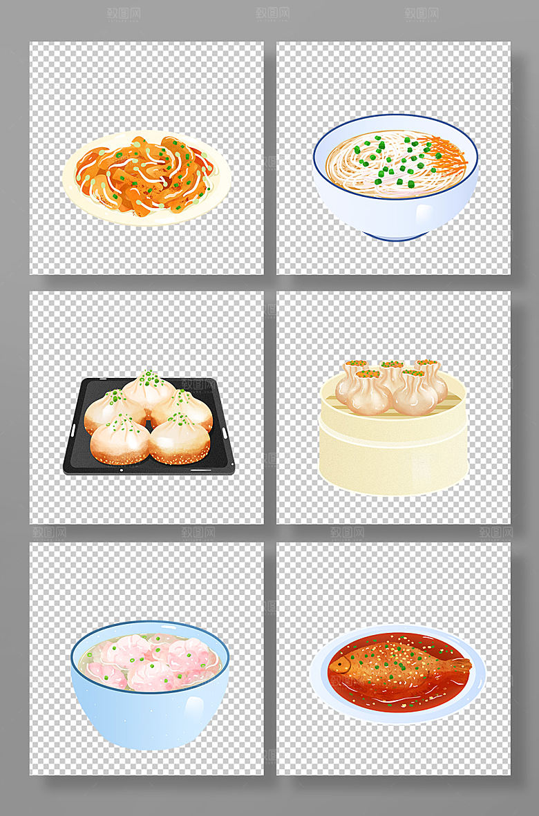 武汉小吃特色美食元素插画