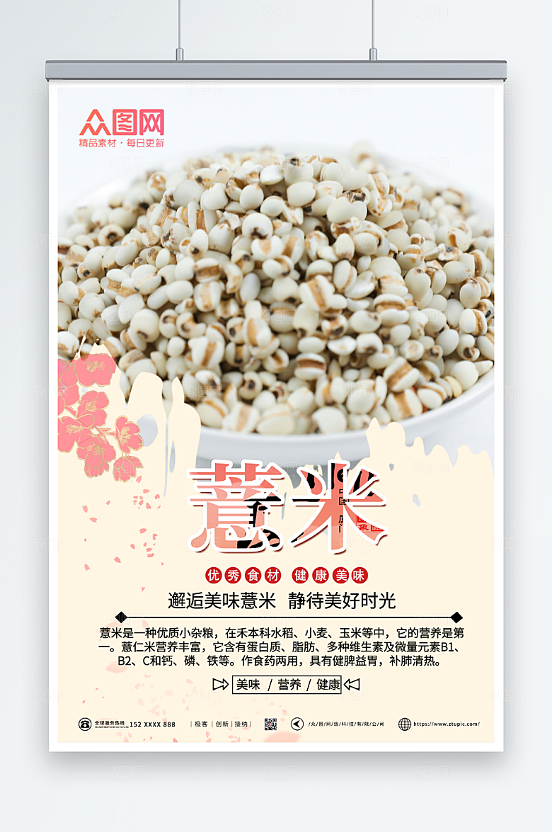 白色简约薏米宣传海报