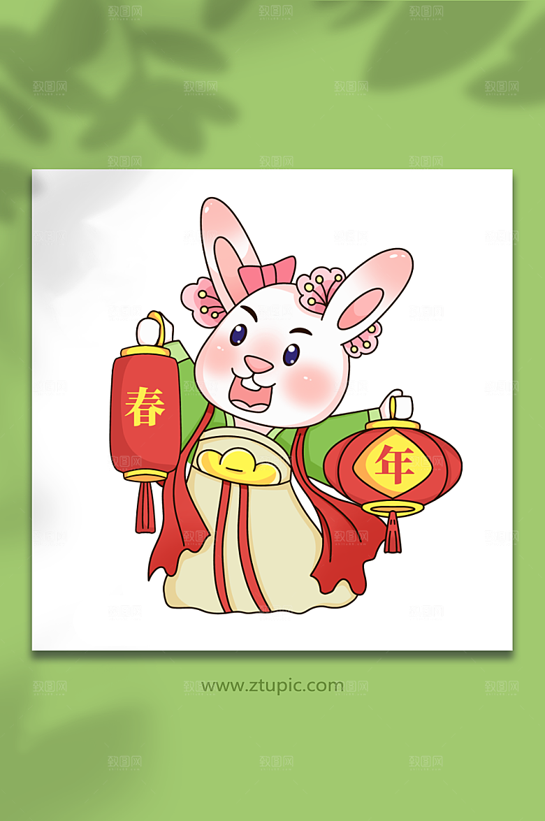 花灯兔子兔年喜庆人物插画