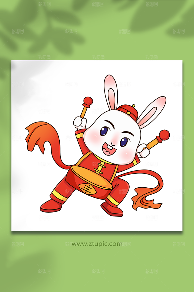 打鼓兔子兔年喜庆人物插画