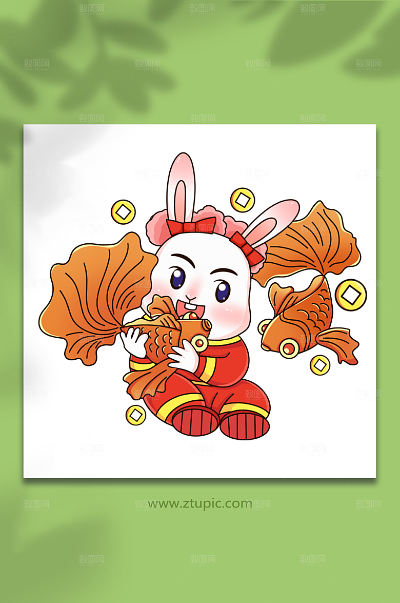 手绘兔子兔年喜庆人物插画