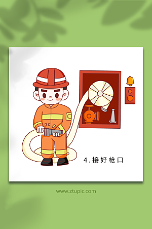 手绘消防栓使用方法元素插画