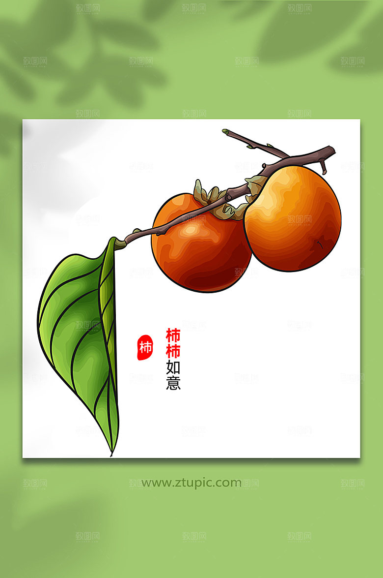 个性水果柿子手绘矢量插画