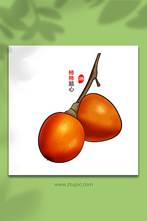 创意水果柿子手绘矢量插画