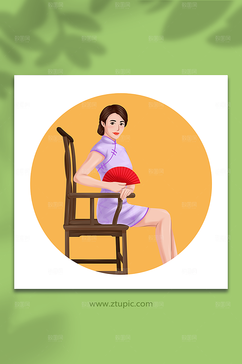矢量手绘旗袍女性人物插画