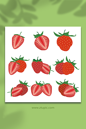手绘草莓水果矢量元素插画