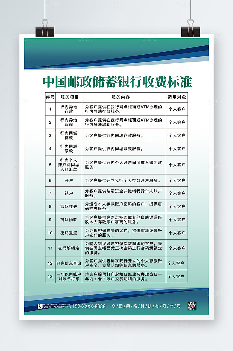 蓝色中国邮政收费海报