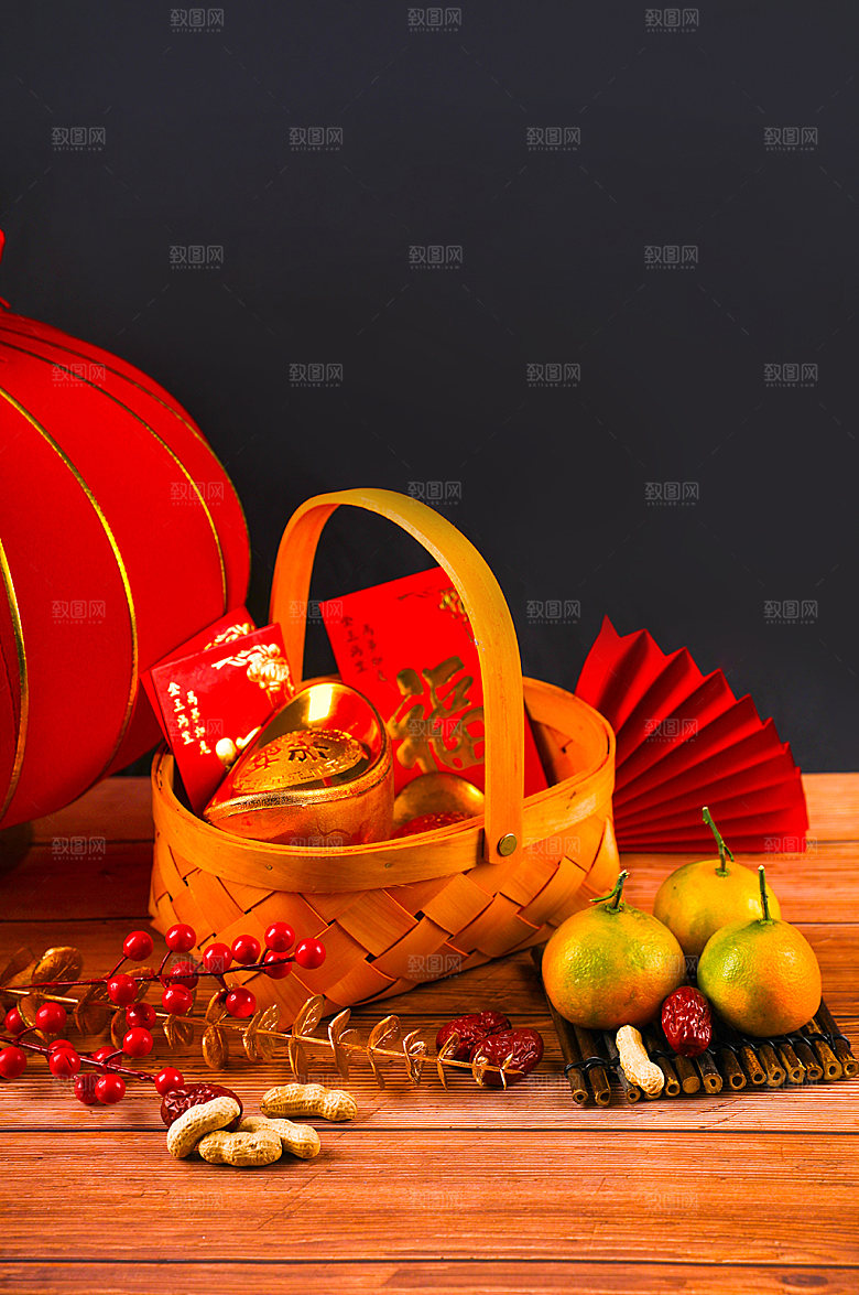 橘子大枣春节背景摄影图片