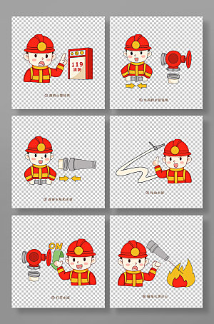 消防员消防栓使用方法插画元素
