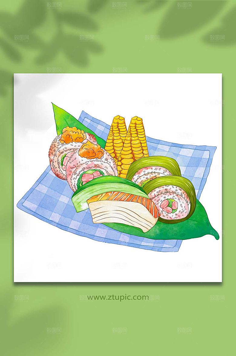 水彩卡通寿司日料美食元素插画
