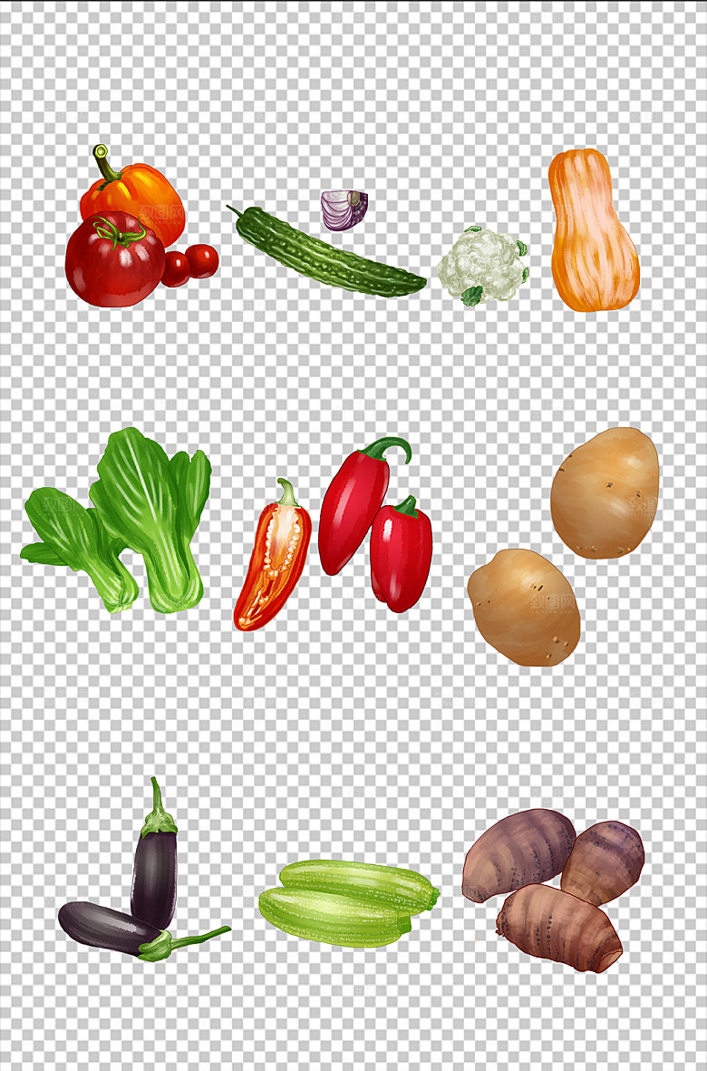 矢量辣椒土豆茄子蔬菜元素插画