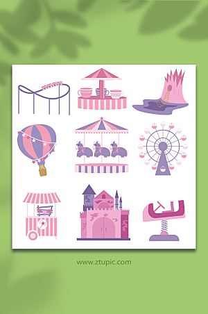 粉色儿童游乐园设施元素插画