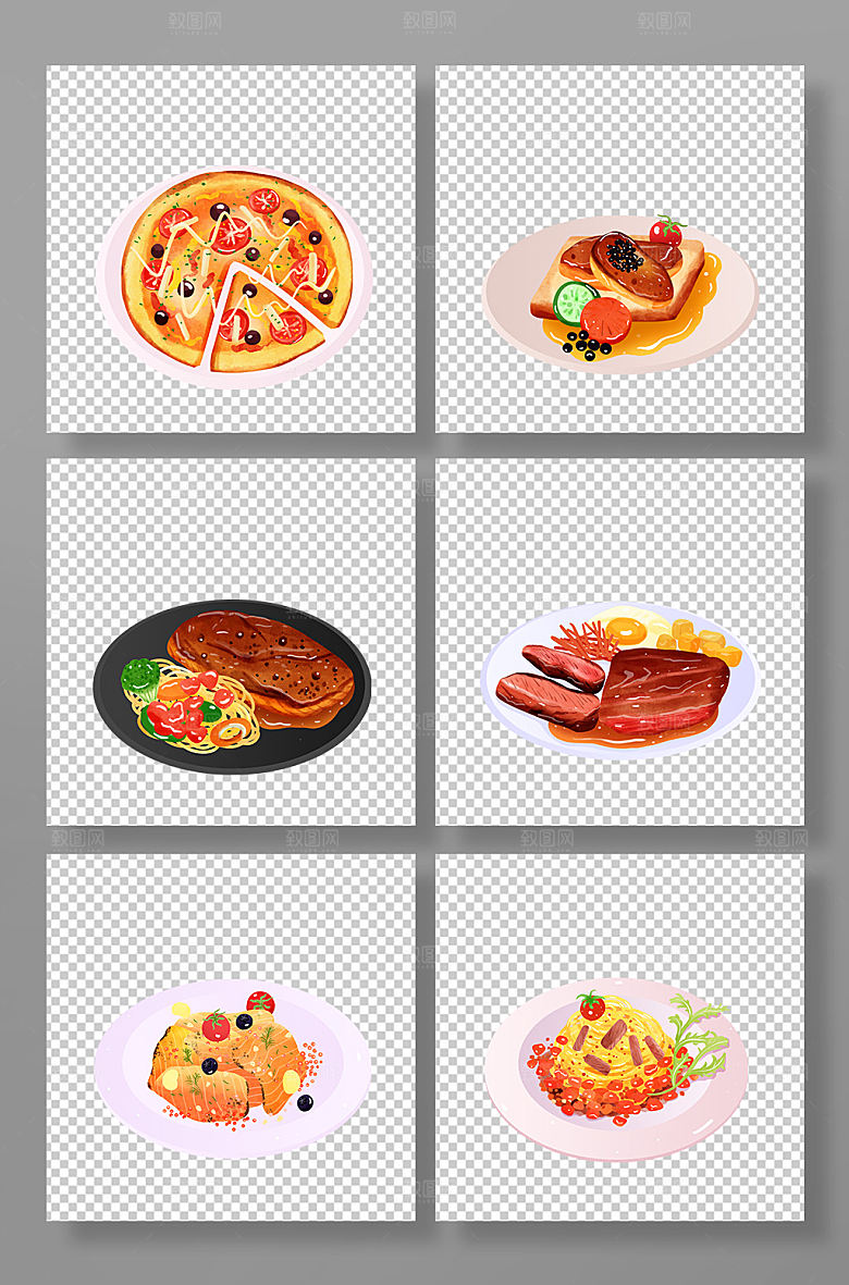 矢量简约西餐美食元素插画