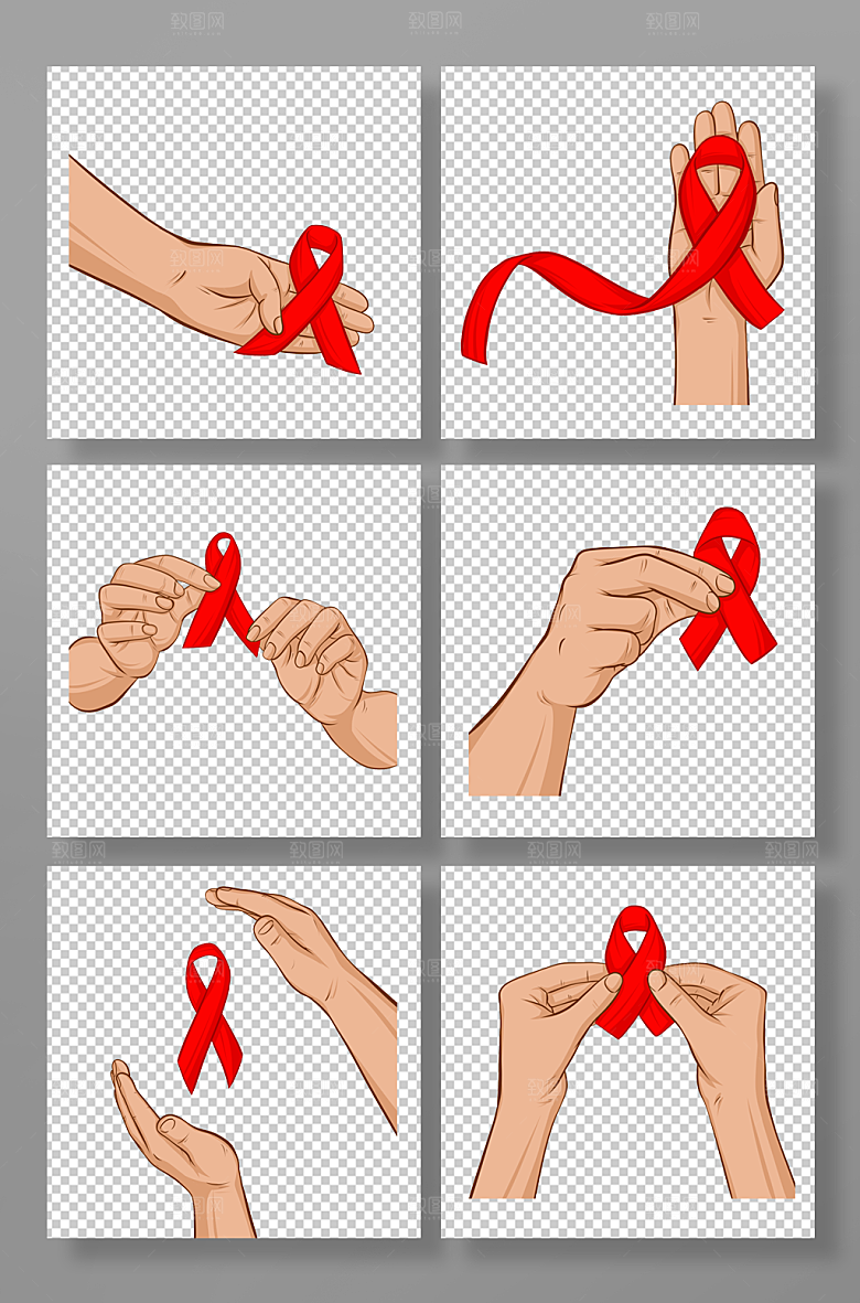 手绘HIV红丝带艾滋元素插画