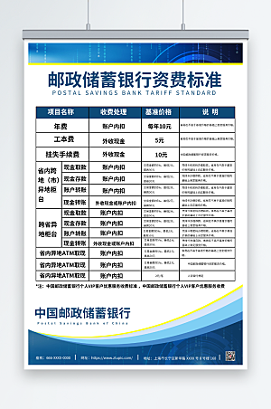 简约中国邮政收费标准项目海报