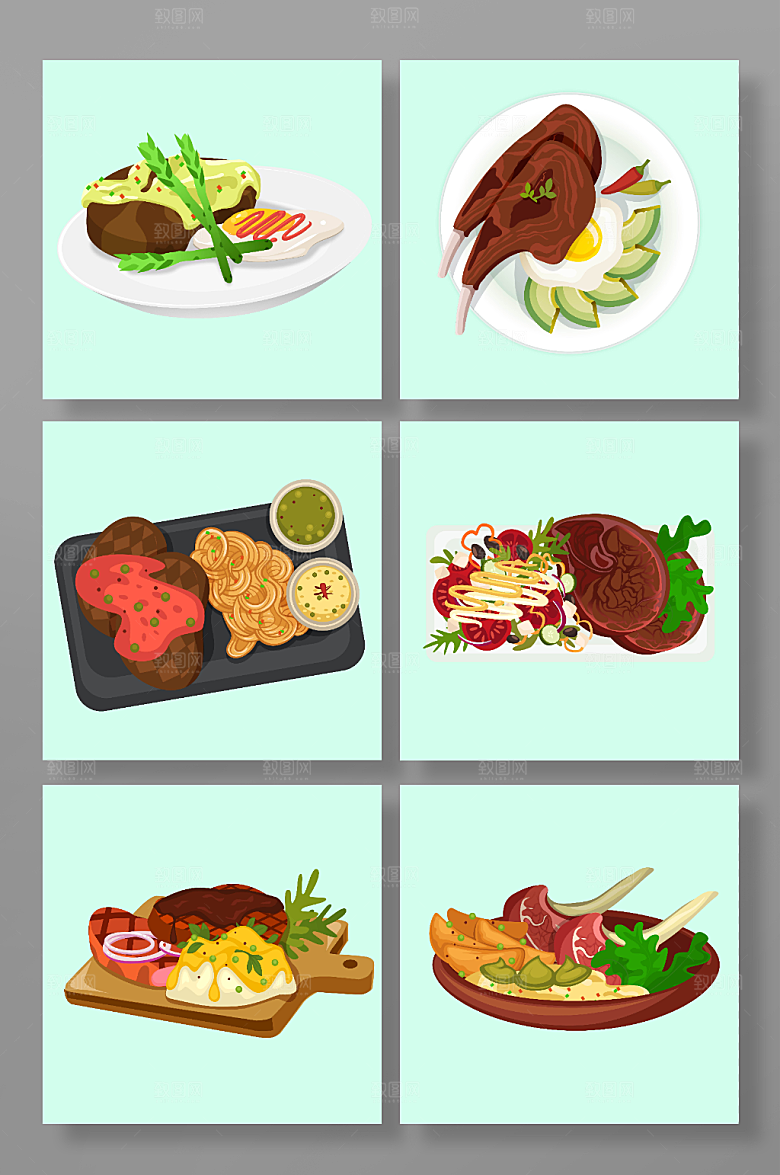 美味牛排西餐美食元素插画