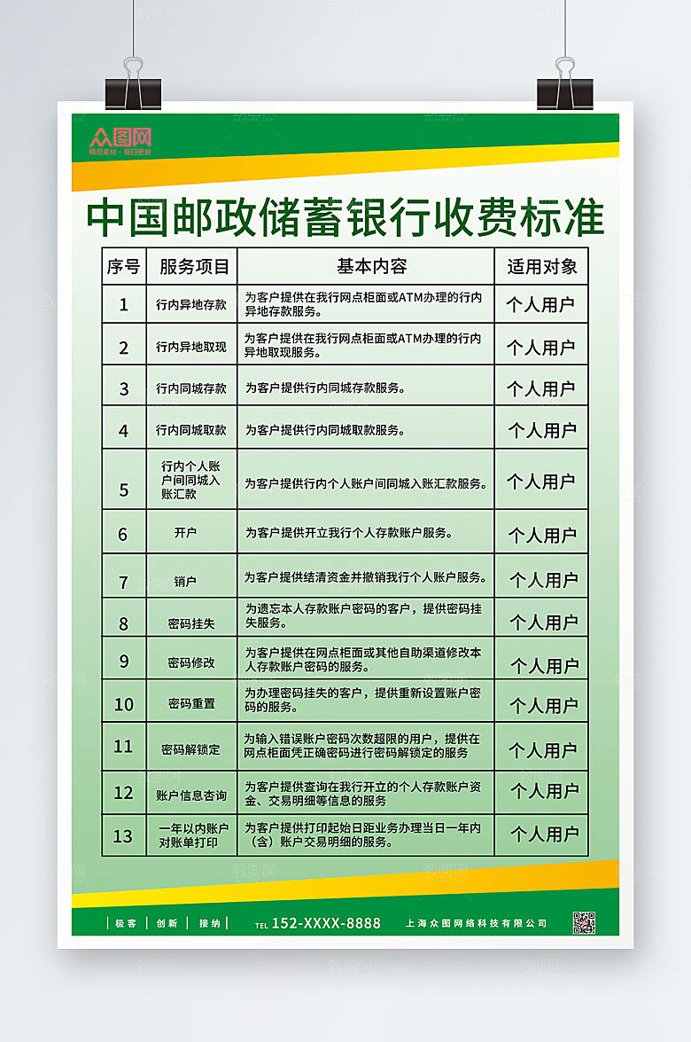 简约中国邮政收费项目海报