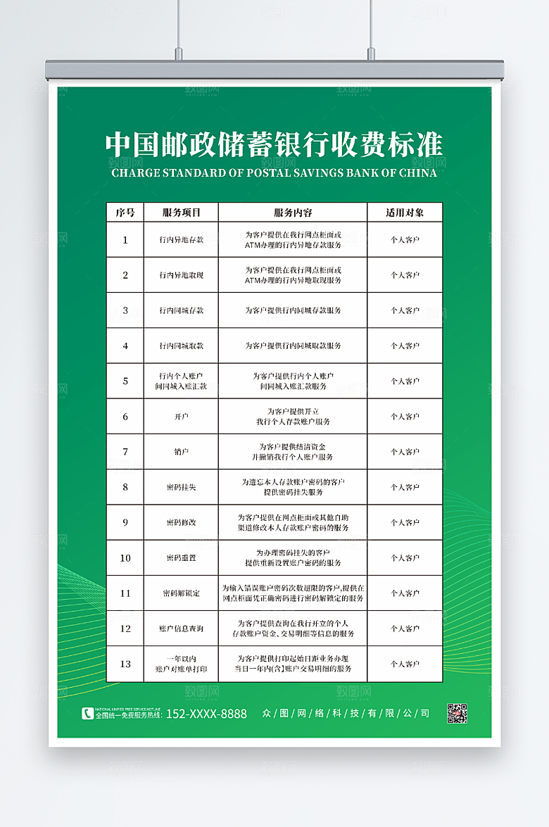 简约中国邮政收费项目海报