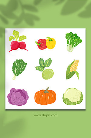 矢量卡通各类蔬菜元素插画