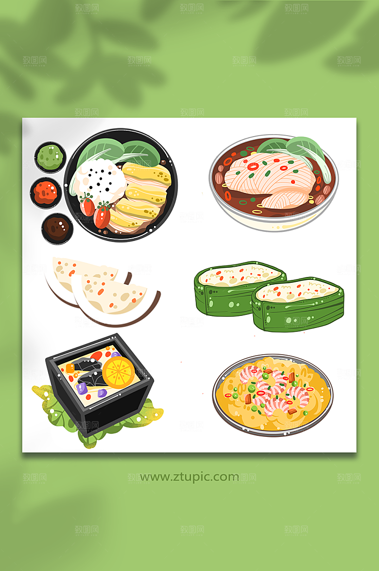 矢量海南特色美食元素插画
