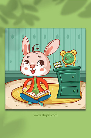 创意校园兔子学习人物插画