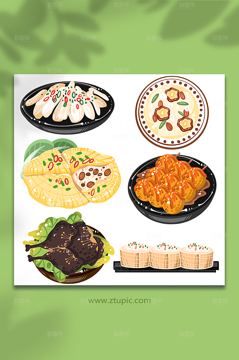 创意武汉特色美食元素插画