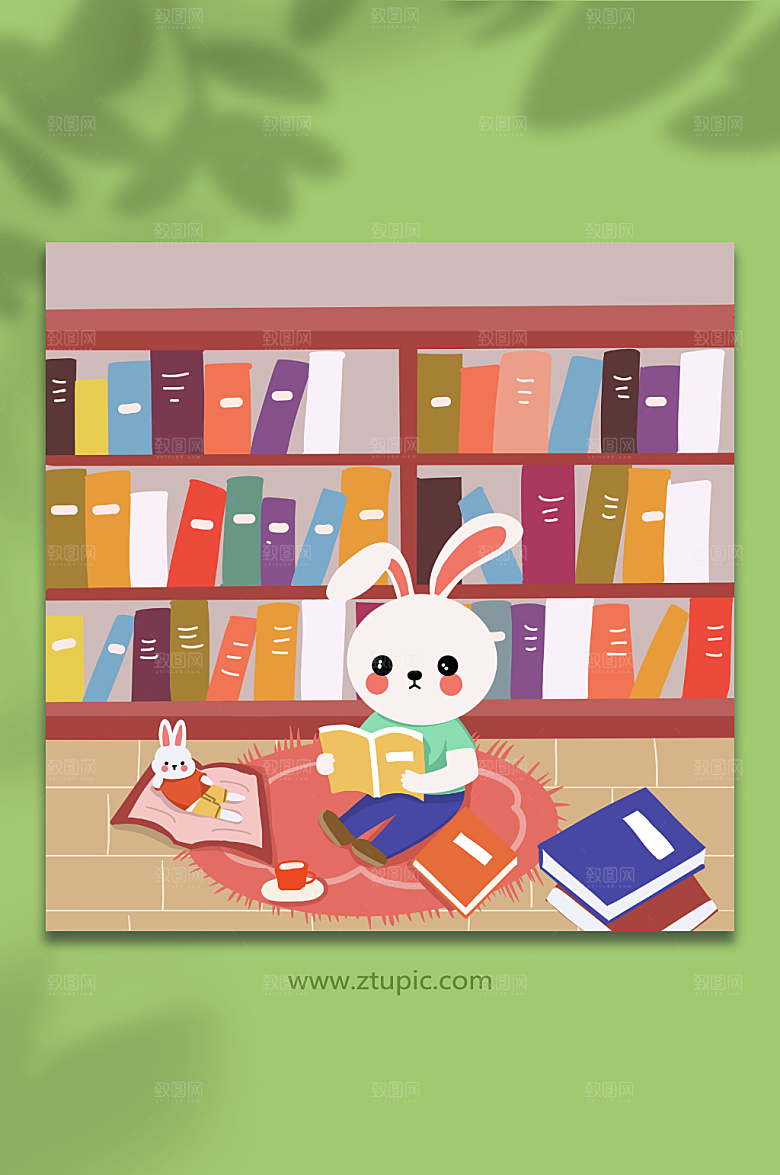 创意校园兔子学习人物插画