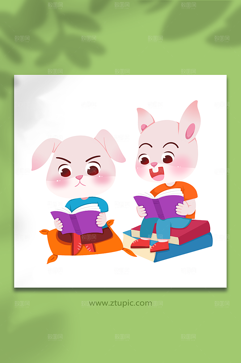 卡通校园兔子学习人物插画