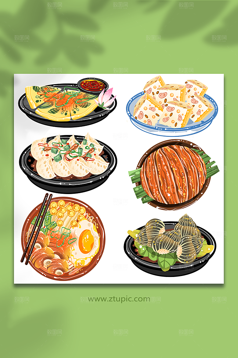 矢量桂林特色美食元素插画