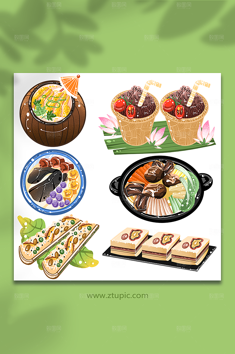 创意海南特色美食元素插画