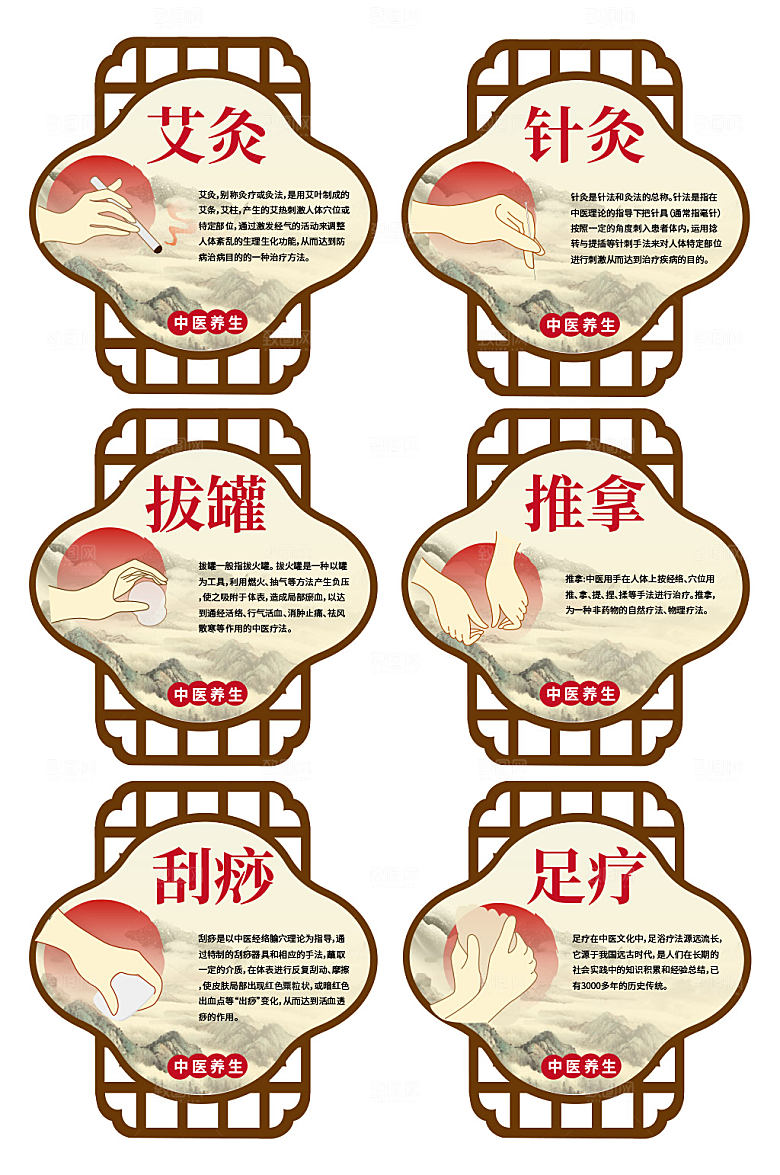中式中医养生理疗矢量异形展板