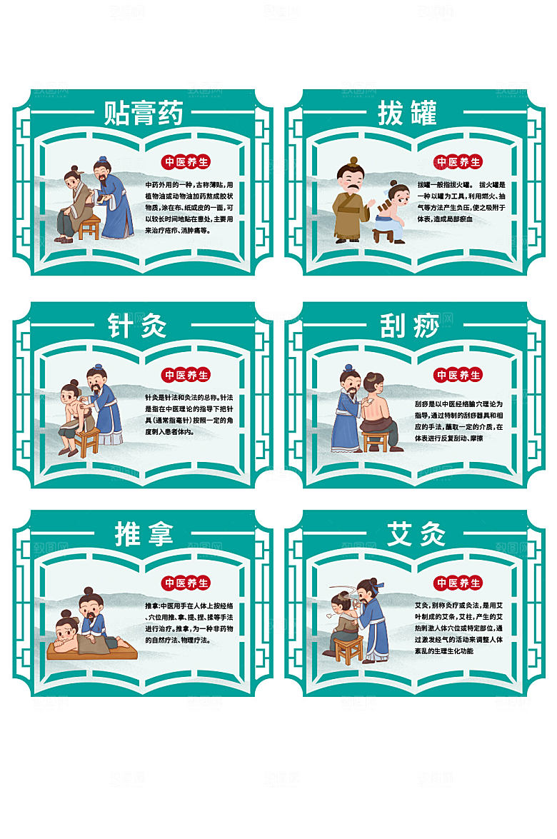 简约中医养生理疗矢量异形展板