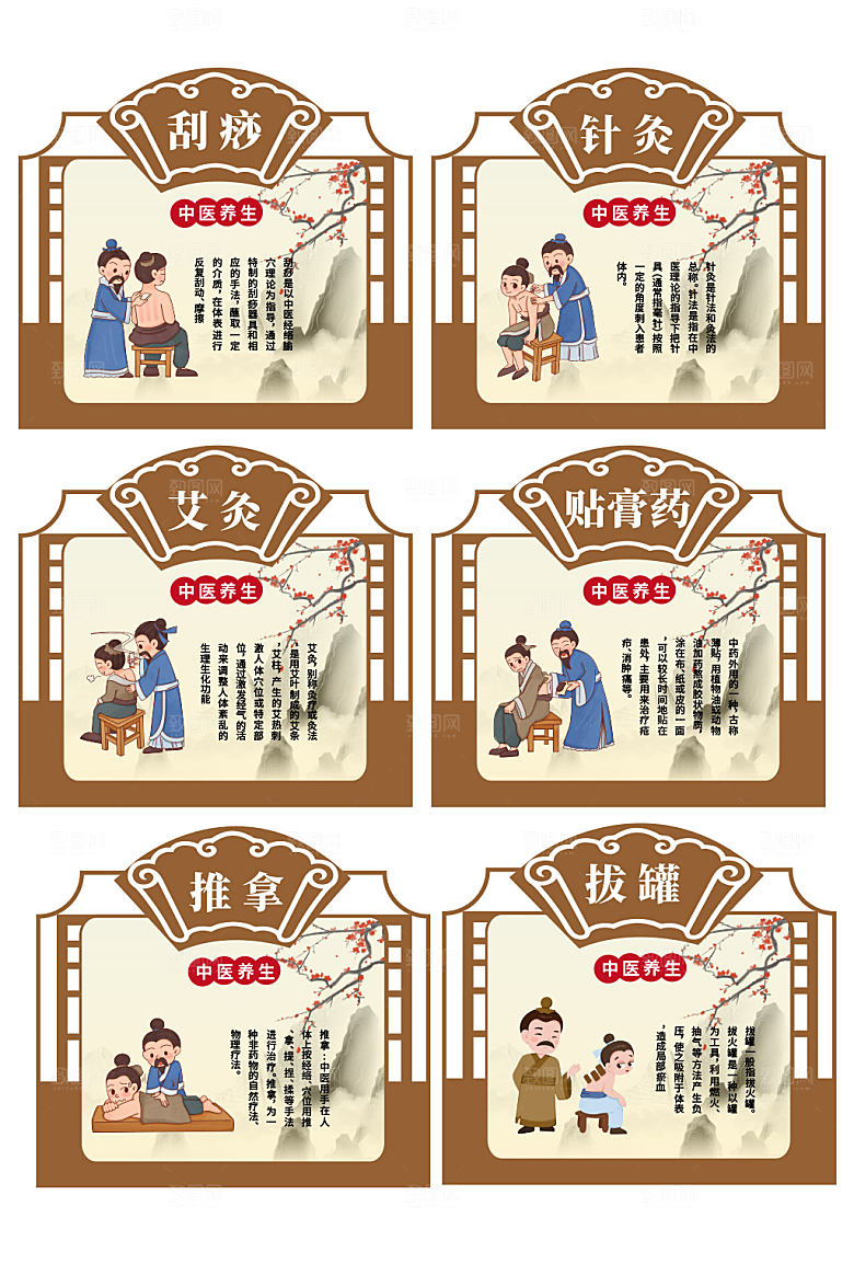 中式中医养生理疗矢量异形展板