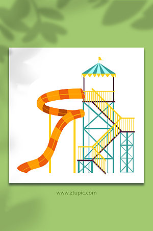 创意游乐园设施滑滑梯元素插画